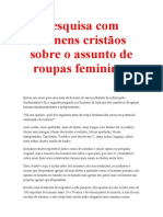 Pesquisa Com Homens Cristãos Sobre o Assunto de Roupas Femininas