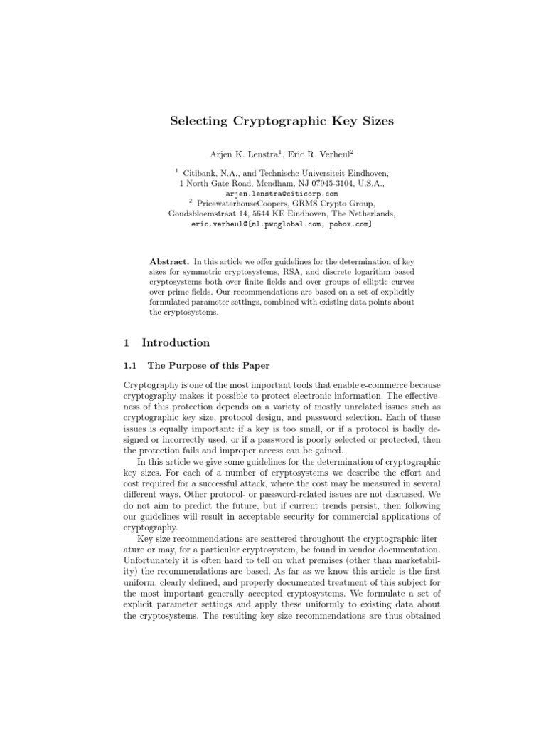 Guidelines for Cryptographic Key Sizes | PDF | Public Key Cryptography |  Cryptography