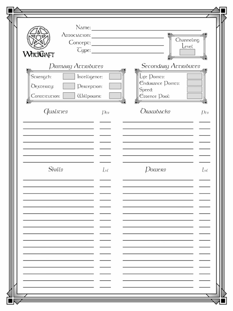 WitchCraft RPG Character Sheet | PDF