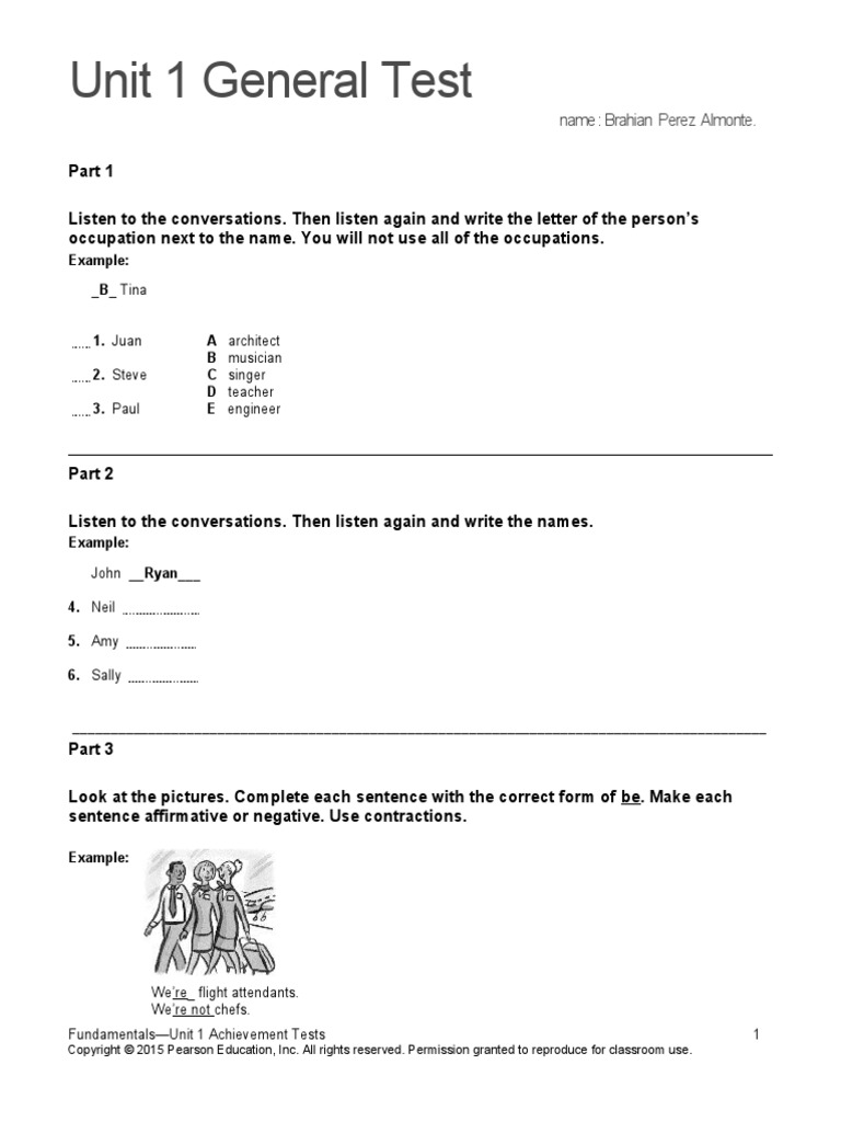 Unit 1 General Test: Example | PDF