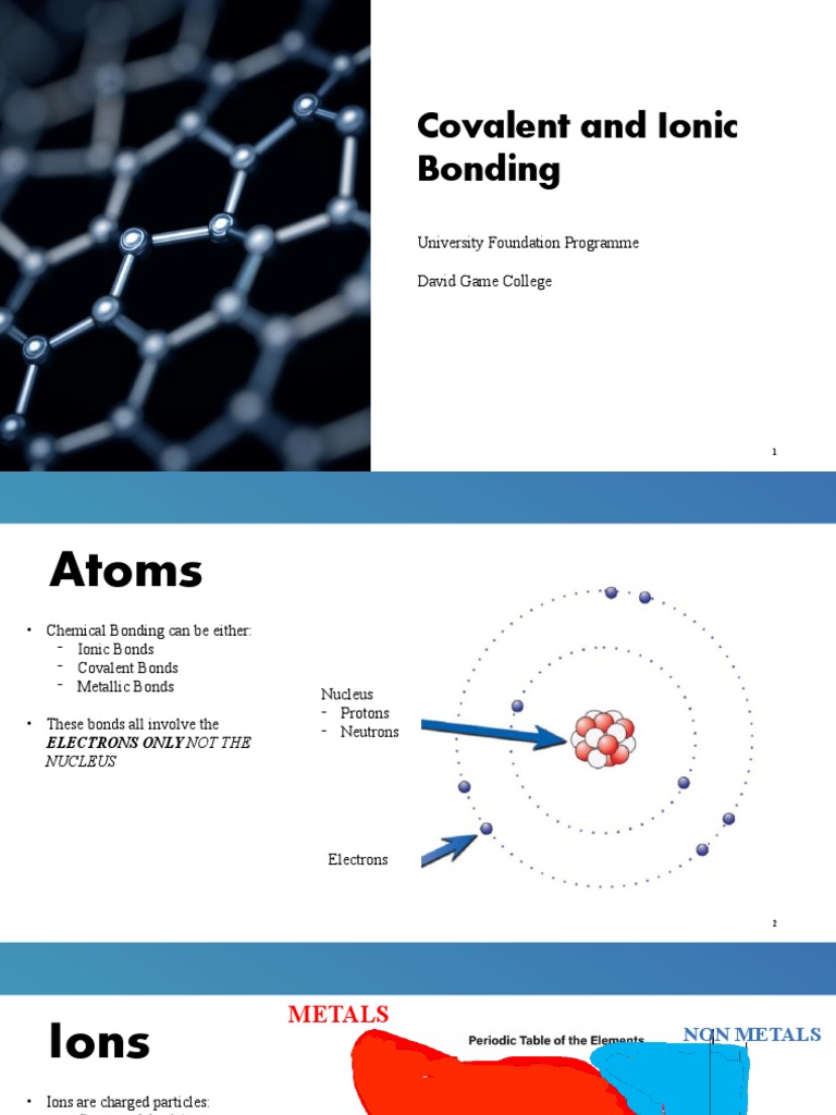 Covalent and Ionic Bonding PDF Chemical Bond Ion