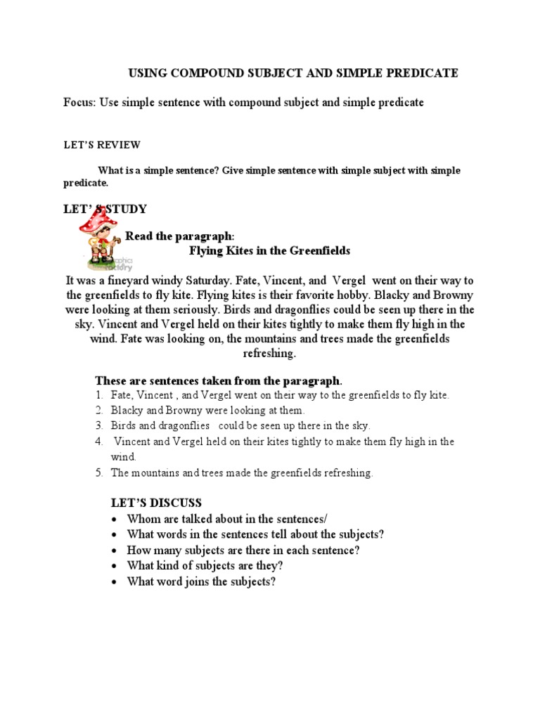 Using Compound Subject and Predicate PDF Flowers Sentence