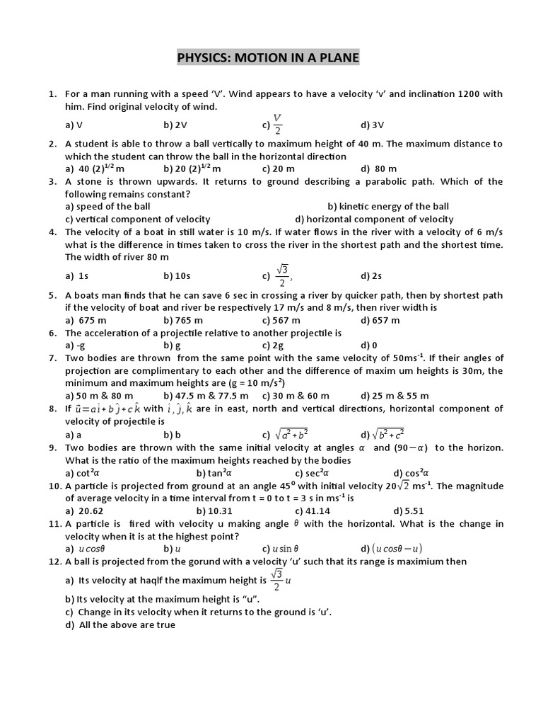 Motion in a Plane: Questions & Solutions | PDF | Acceleration | Projectiles