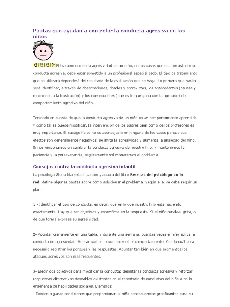 Pautas Que Ayudan A Controlar La Conducta Agresiva de Los Niños | PDF ...