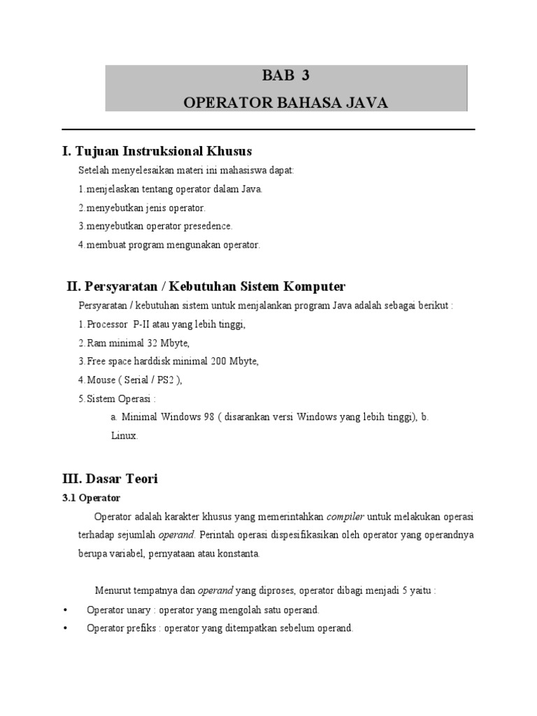 Panduan Lengkap Operator Java | PDF