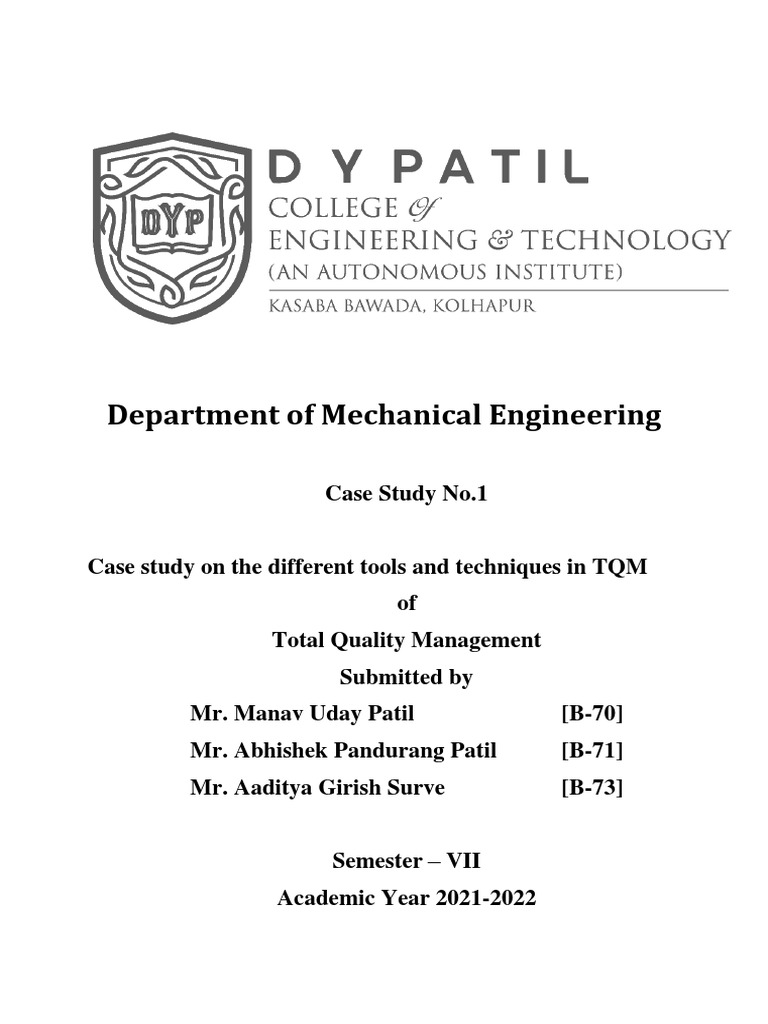 Department of Mechanical Engineering: Case Study No.1 | PDF | Art