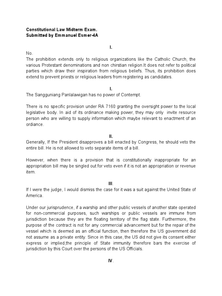 Constitutional Law Midterm Exam Insights | PDF | Presidents Of The ...