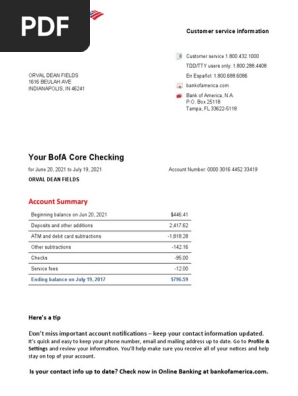 Bank of America Bank Statement -1