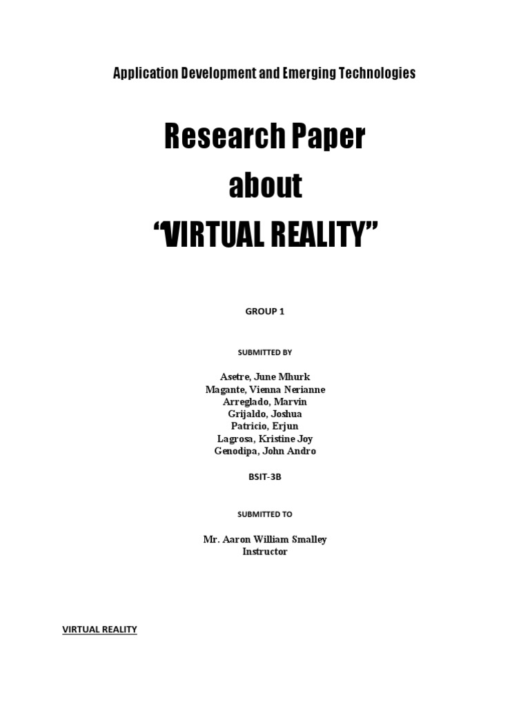 Research Paper About "Virtual Reality" Application Development and