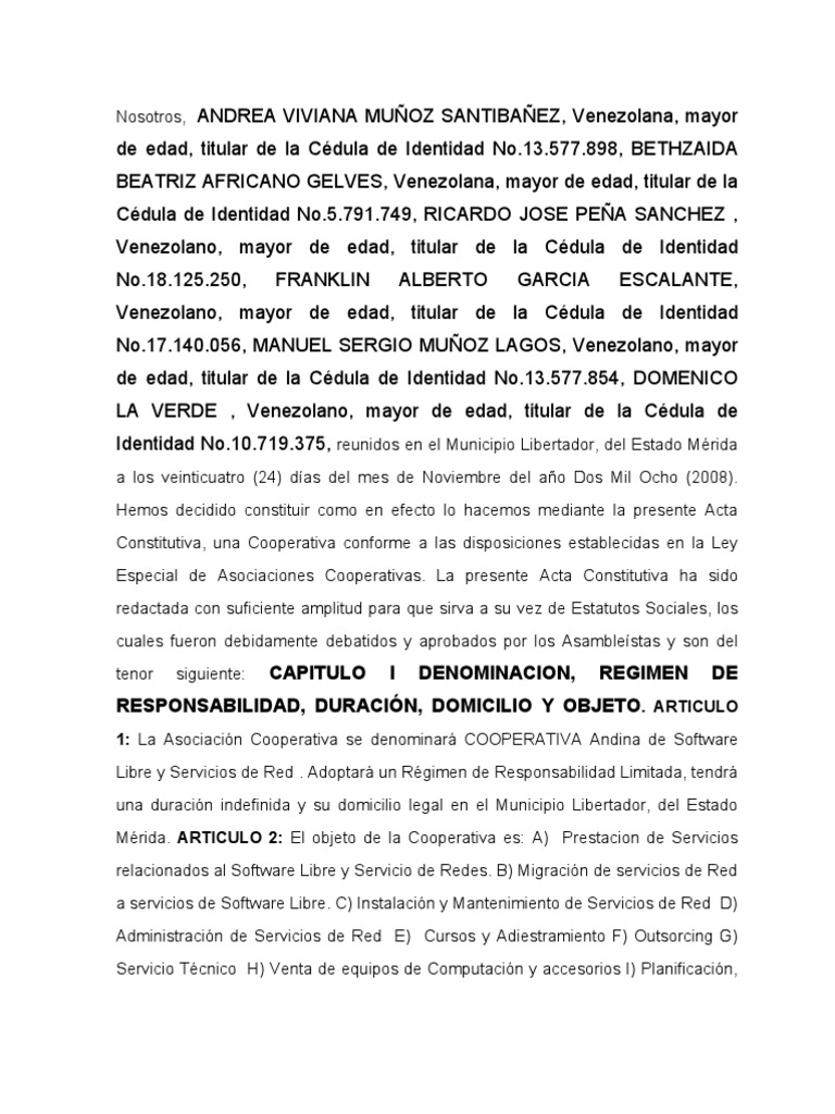 Modelo de Acta Constitutiva | PDF | Cooperativa | Presupuesto