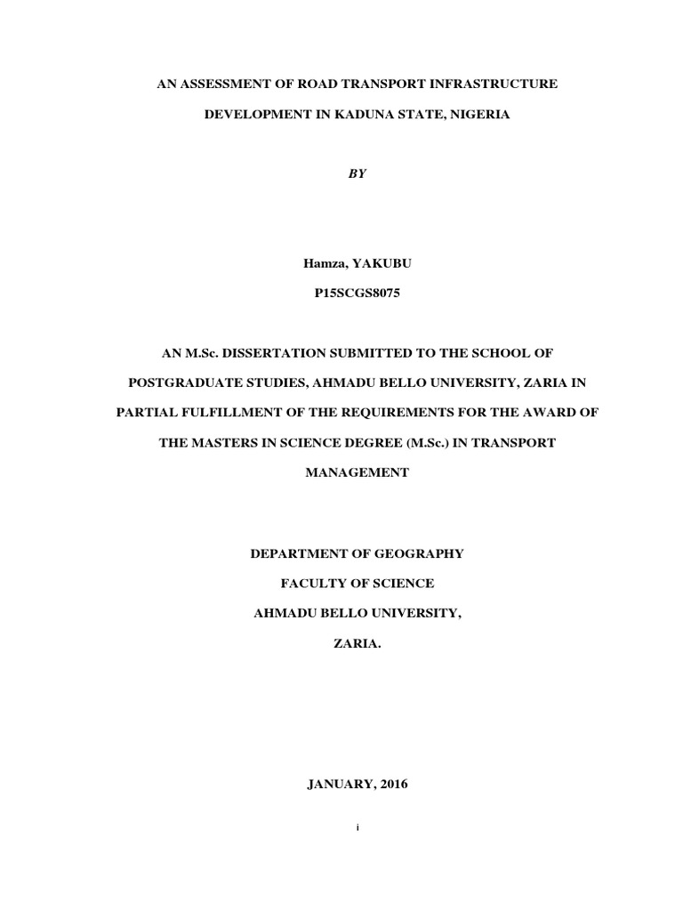 An Assessment of Road Transport Infrastructure Development in Kaduna ...