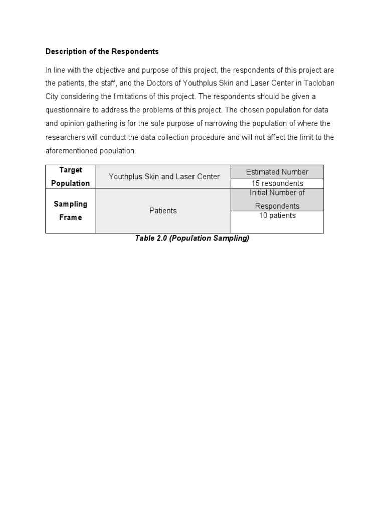 Description of The Respondents: Table 2.0 (Population Sampling) | PDF