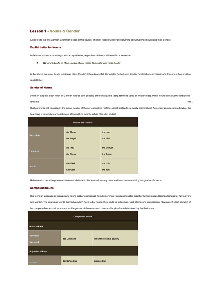 German Nouns and Their Gender | PDF | Grammatical Gender | Noun