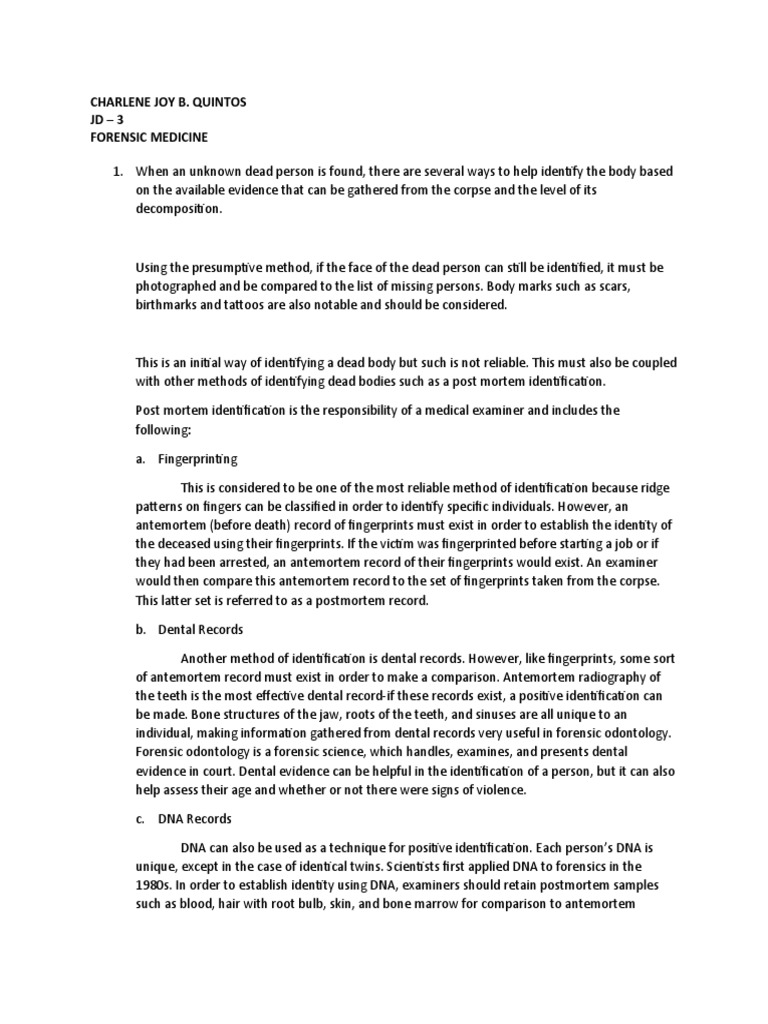 Forensic Body Identification Methods | PDF | Death | Breathing