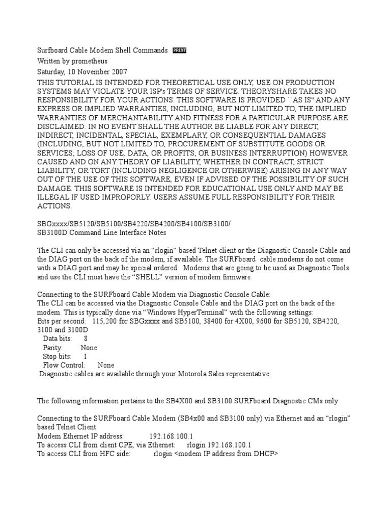 Surfboard Cable Modem Shell Commands PDF Ip Address Command Line