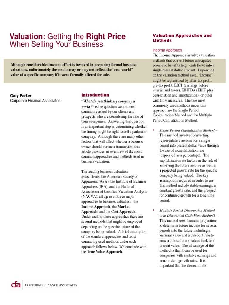 Business Valuation Methods Explained | PDF | Valuation (Finance ...
