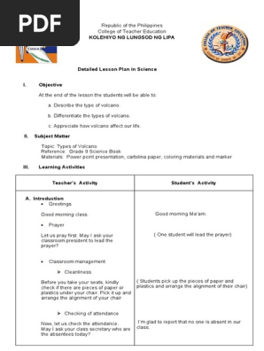 Detailed Lesson Plan in Science Type of Volcanoes