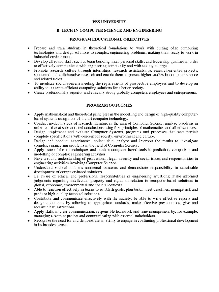 PES University CSE B.Tech Syllabus | PDF | Engineering | Computer Science