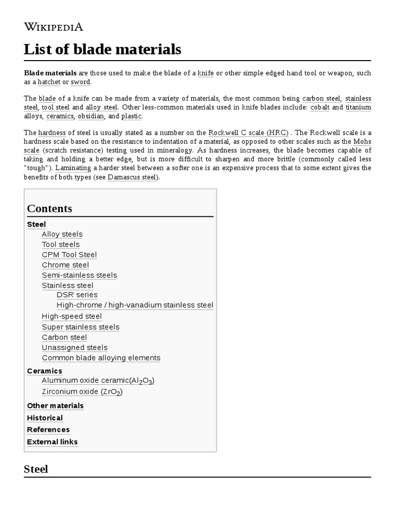 List of Blade Materials | PDF | Steel | Knife