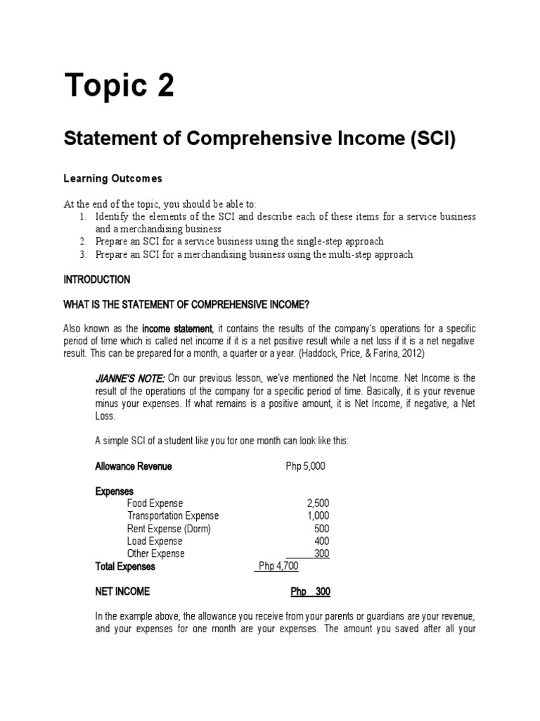Topic II - Statement of Comprehensive Income | PDF | Debits And Credits ...