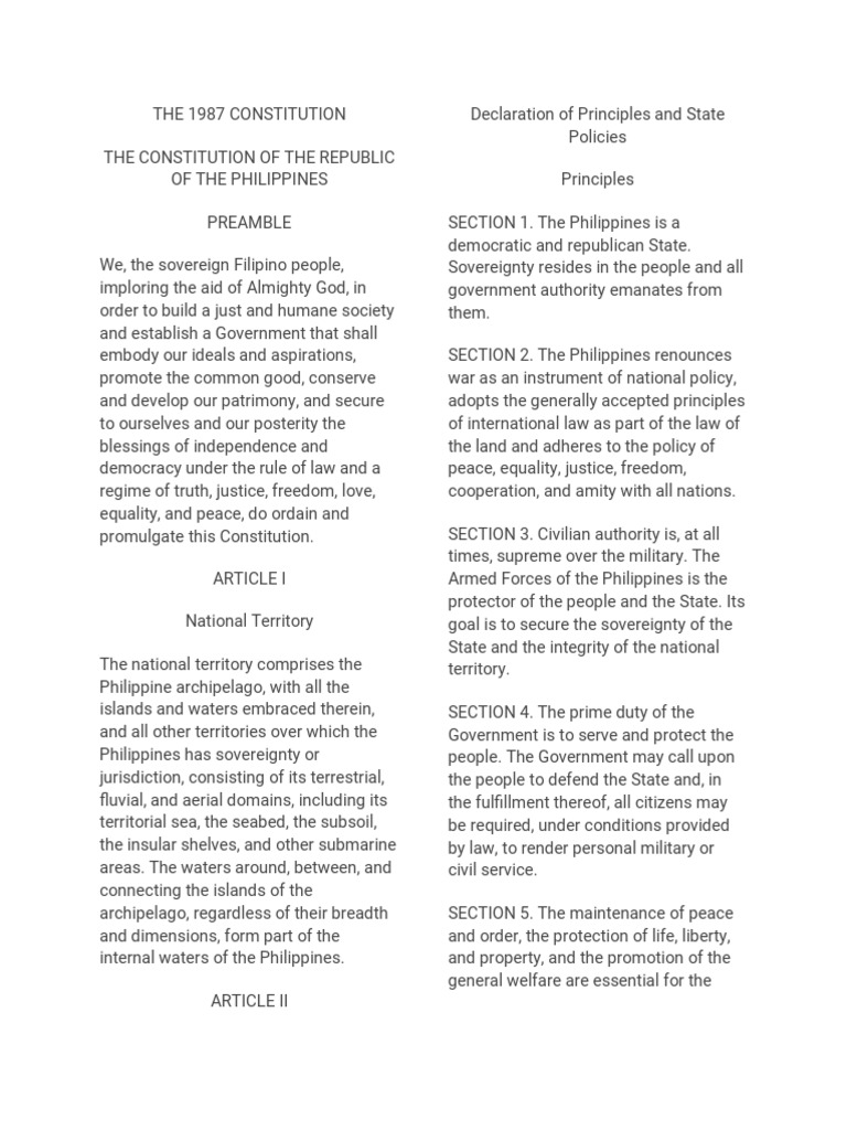 Summary of the 1987 Philippine Constitution | PDF | World Politics ...