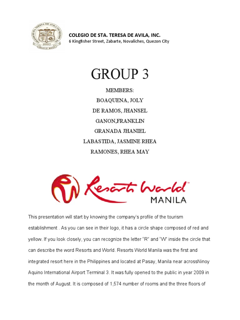 Group 3: Colegio de Sta. Teresa de Avila, Inc | PDF | Hotel | Hospitality  Industry, image size:768x1024