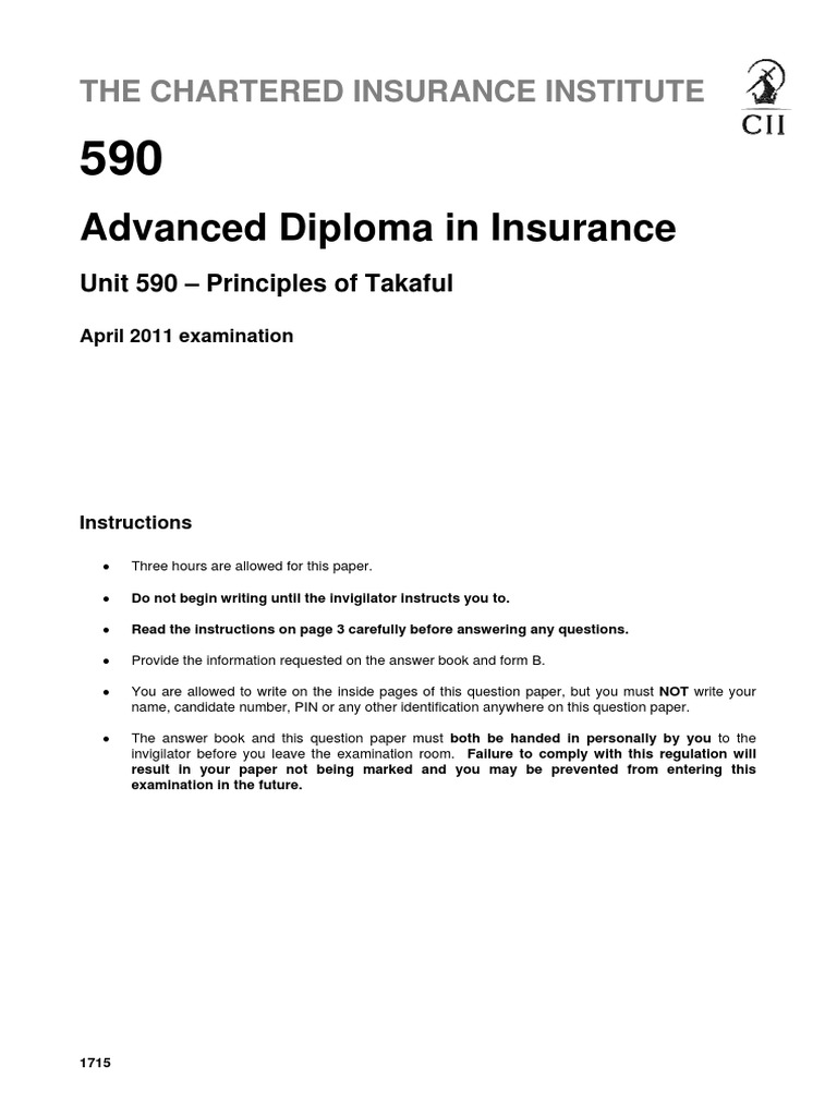 Advanced Diploma in Insurance The Chartered Insurance Institute PDF Insurance Reinsurance