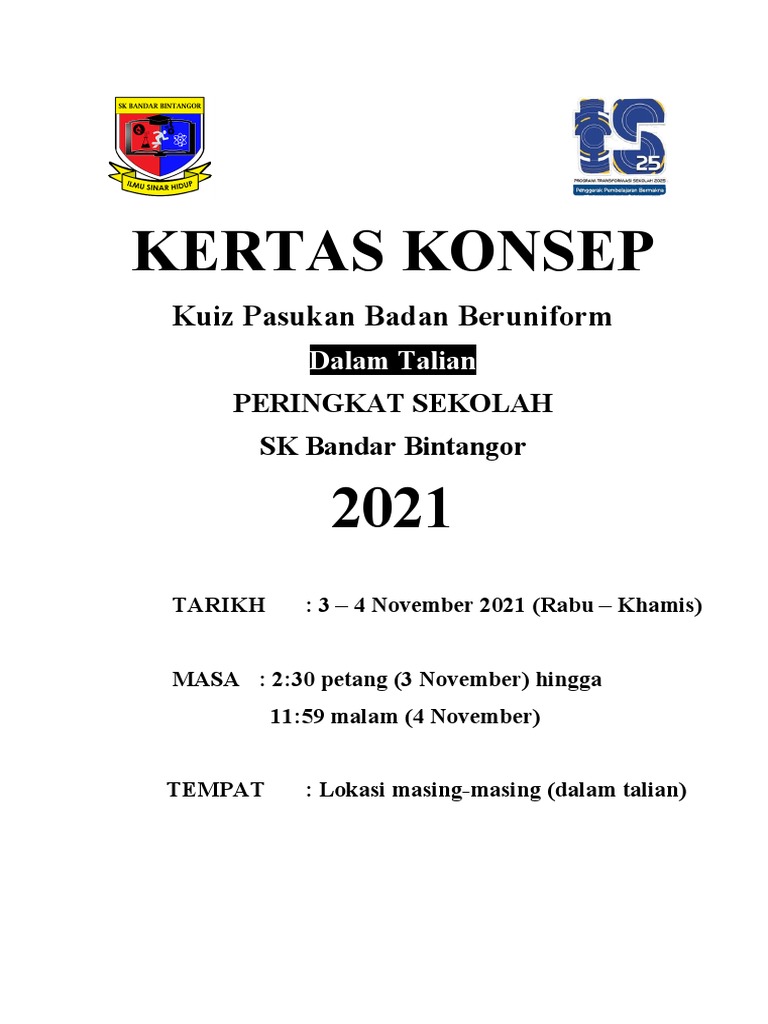 Kertas Konsep Pertandingan Kuiz Pasukan Badan Beruniform 2021 Pdf