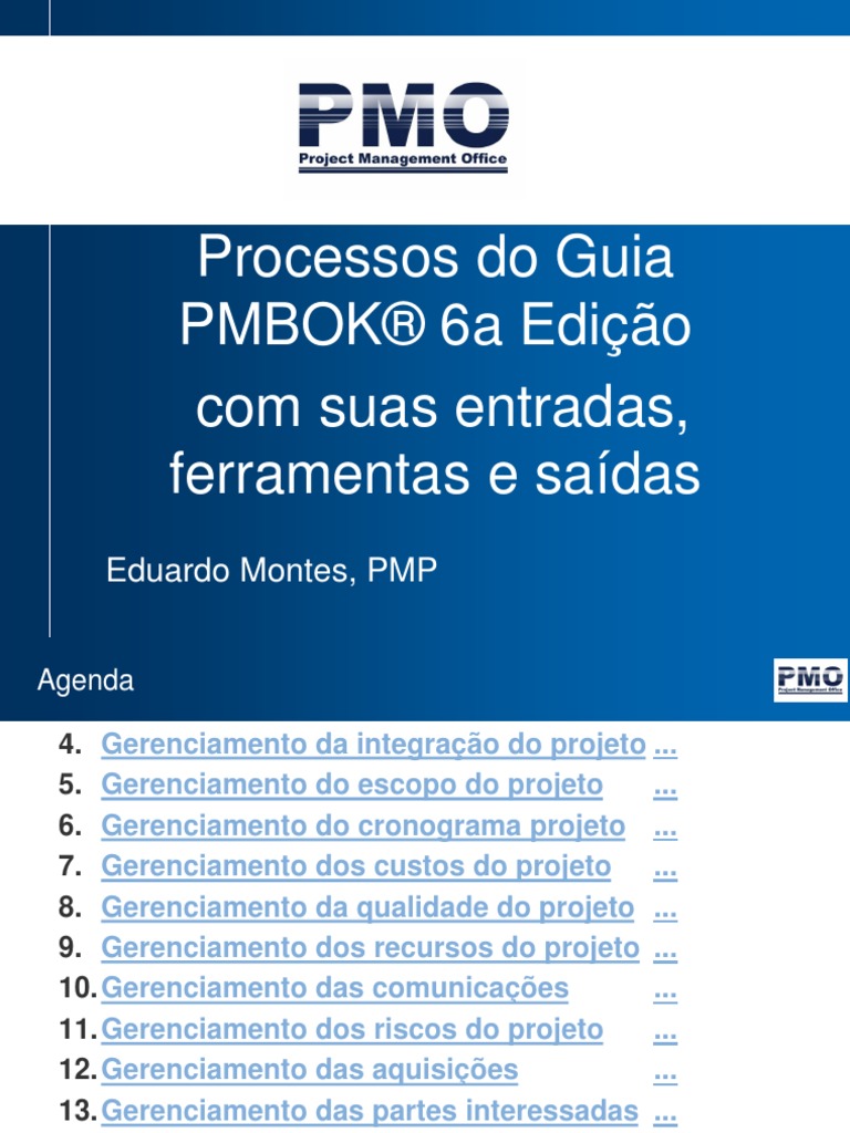 Processos De Gerenciamento De Projetos Do Guia Pmbok 6a Edicao Com Suas