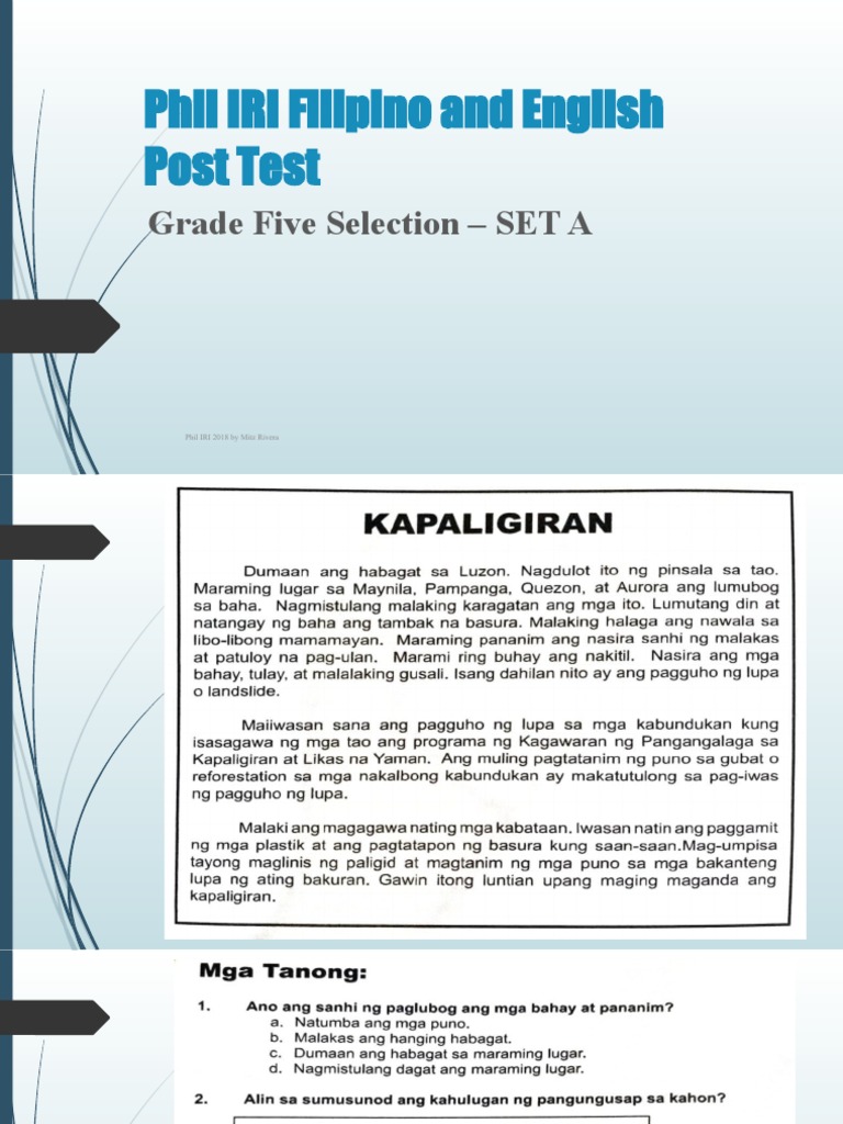 Phil IRI Grade 5 English Post Test | PDF | Language Arts & Discipline