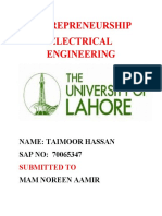 Entrepreneurship Electrical Engineering: Name: Taimoor Hassan SAP NO: 70065347