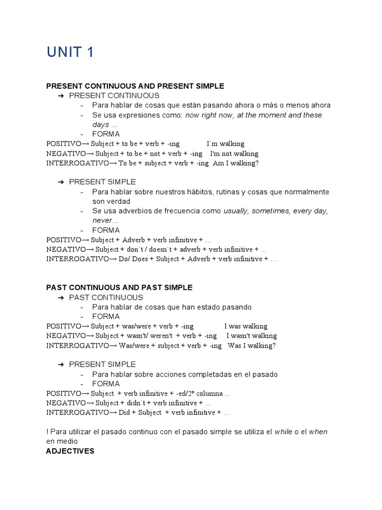 Unit 1: Present Continuous and Present Simple | PDF | Foreign Language ...