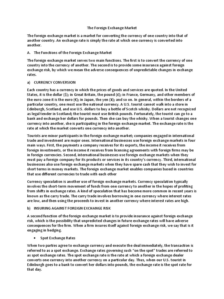 The Foreign Exchange Market Pdf Exchange Rate Foreign Exchange Market