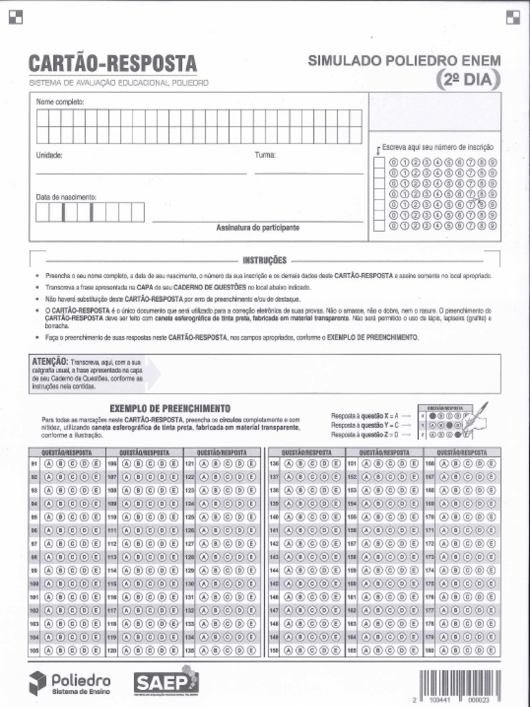 Cartão Resposta ENEM | PDF