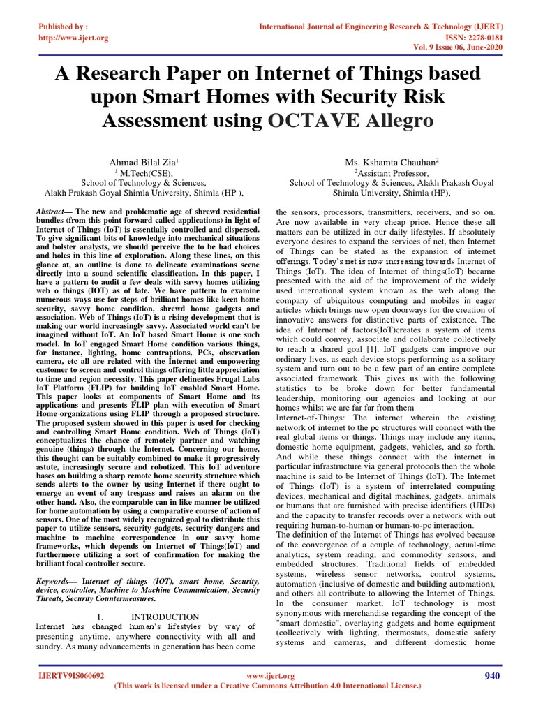 IoT Smart Homes: Security Risk Assessment | PDF | Internet Of Things ...