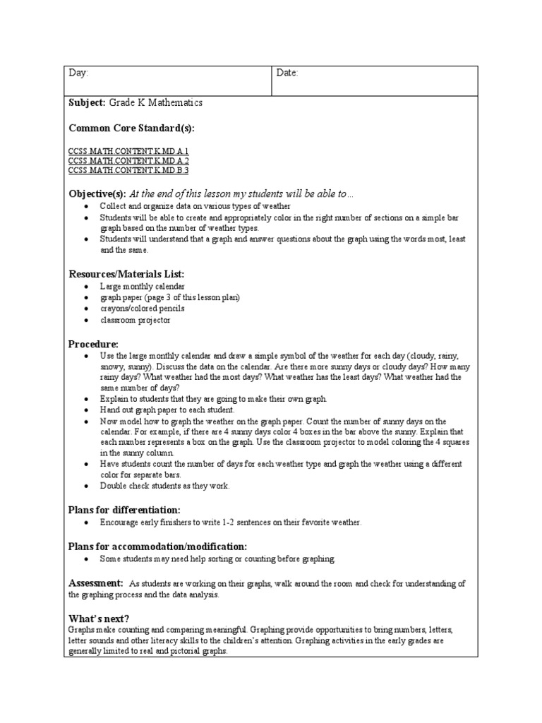 K Math-Weather Lesson Plan | PDF | Graph Theory | Mathematics