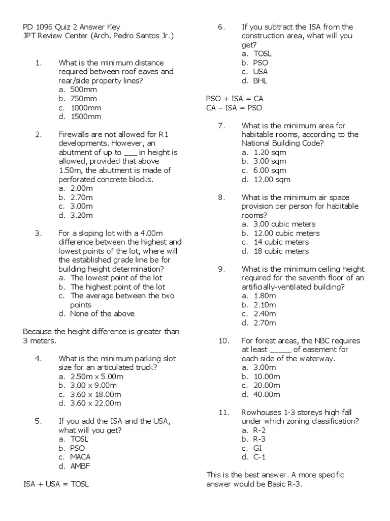 PD 1096 Building Regulations Quiz | PDF | Building Engineering