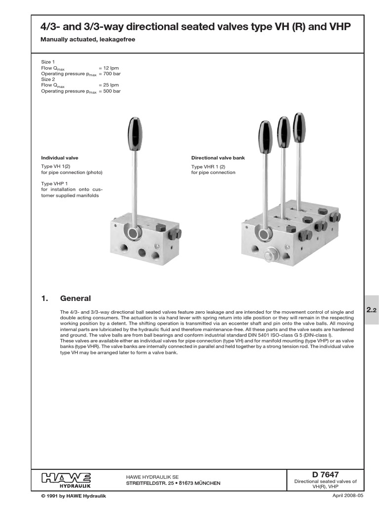 4 3 And 3 3 Way Directional Seated Valves Type VH R And VHP PDF