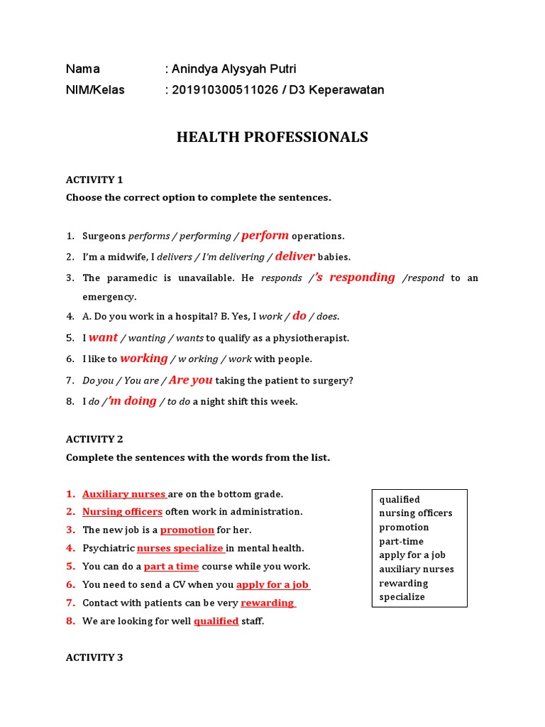 Health Professionals: Roles & Responsibilities | PDF | Nursing | Hospital