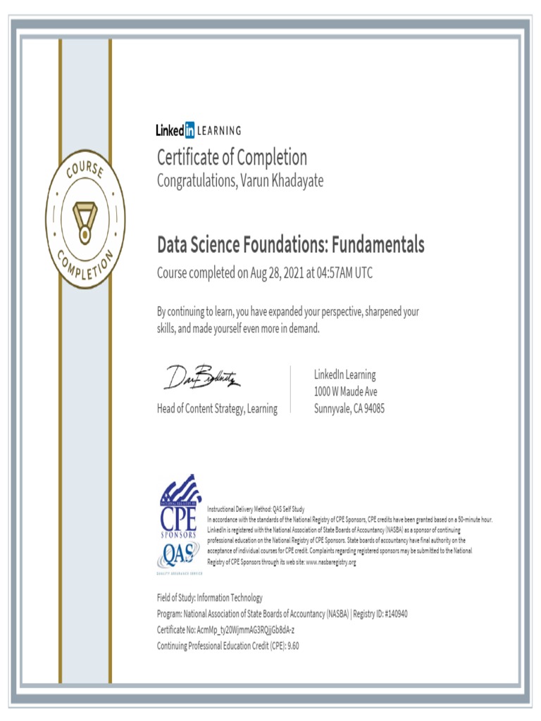 Data Science Foundations Completion Certificate | PDF | Business