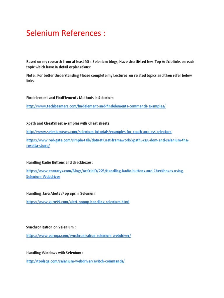 Selenium Complete Reference | PDF
