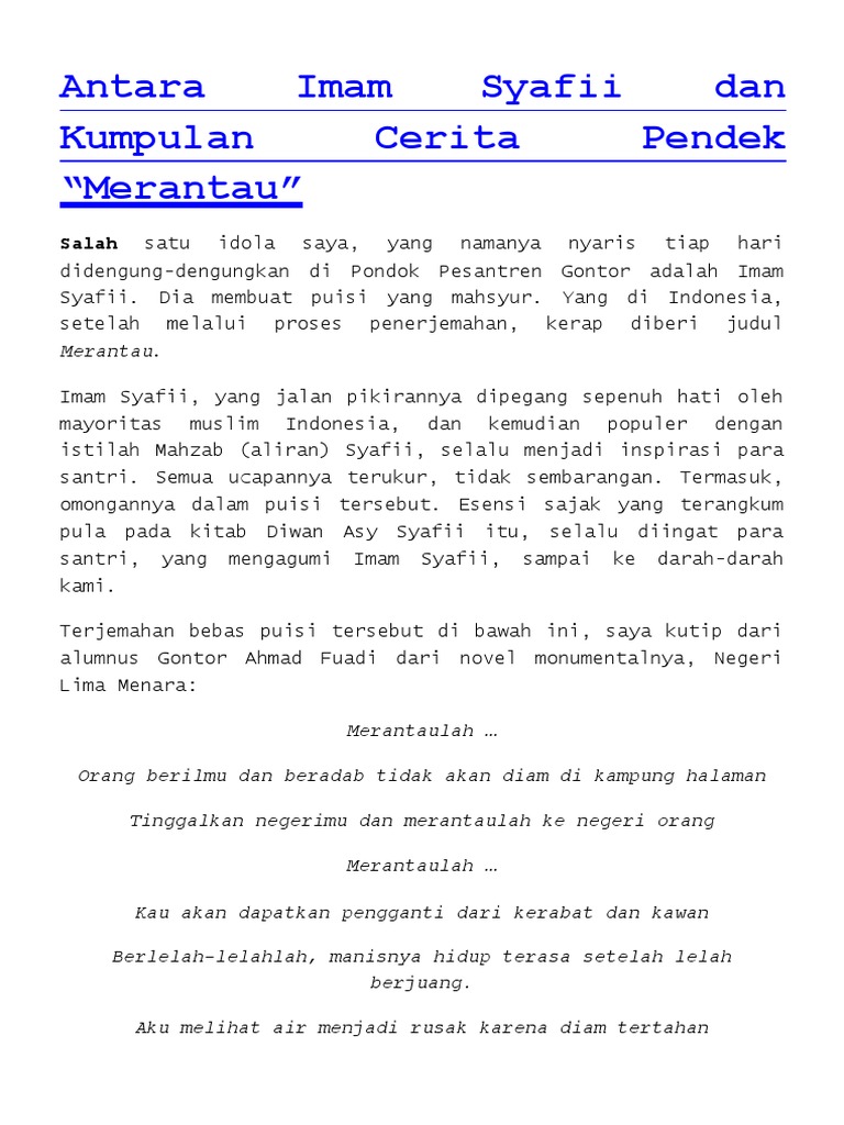 Antara Imam Syafii Dan Kumpulan Cerita Pendek Merantau Pdf