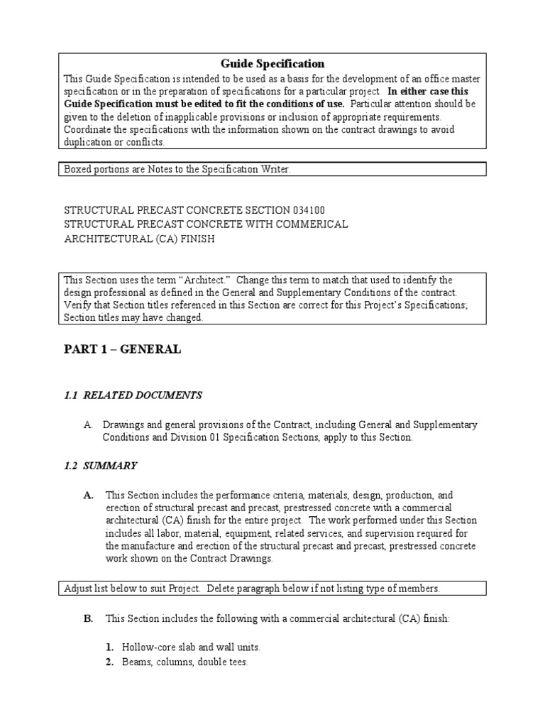 Structural Precast Concrete Specification Guide | PDF | Concrete ...