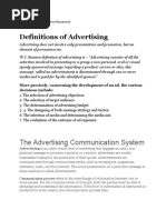 Definitions of Advertising: The Advertising Communication System