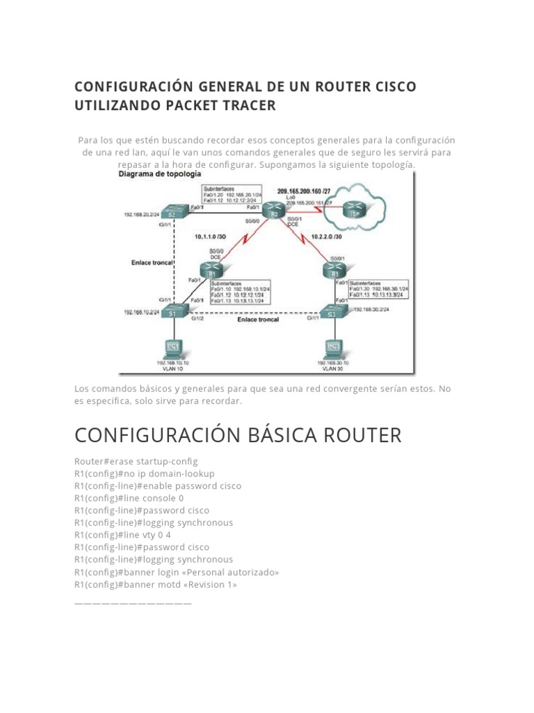 Configuración de Router Cisco en Packet Tracer | PDF | Redes de ...