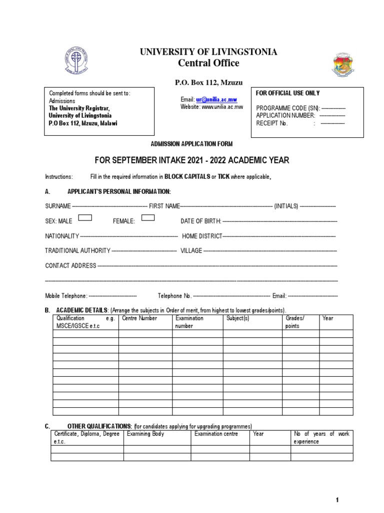 University of Livingstonia: Central Office | PDF | Bachelor's Degree ...
