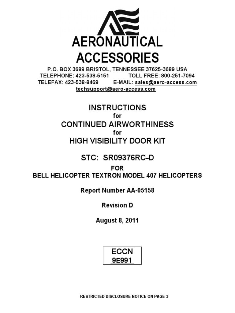Aeronautical Accessories Instructions Continued Airworthiness High