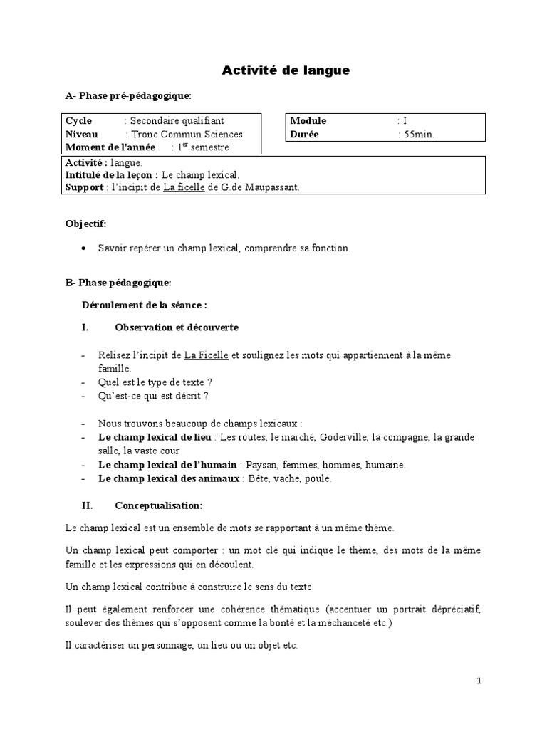 Que Veut Dire Champ Lexical Fiche Champ Lexical | PDF | Lexique