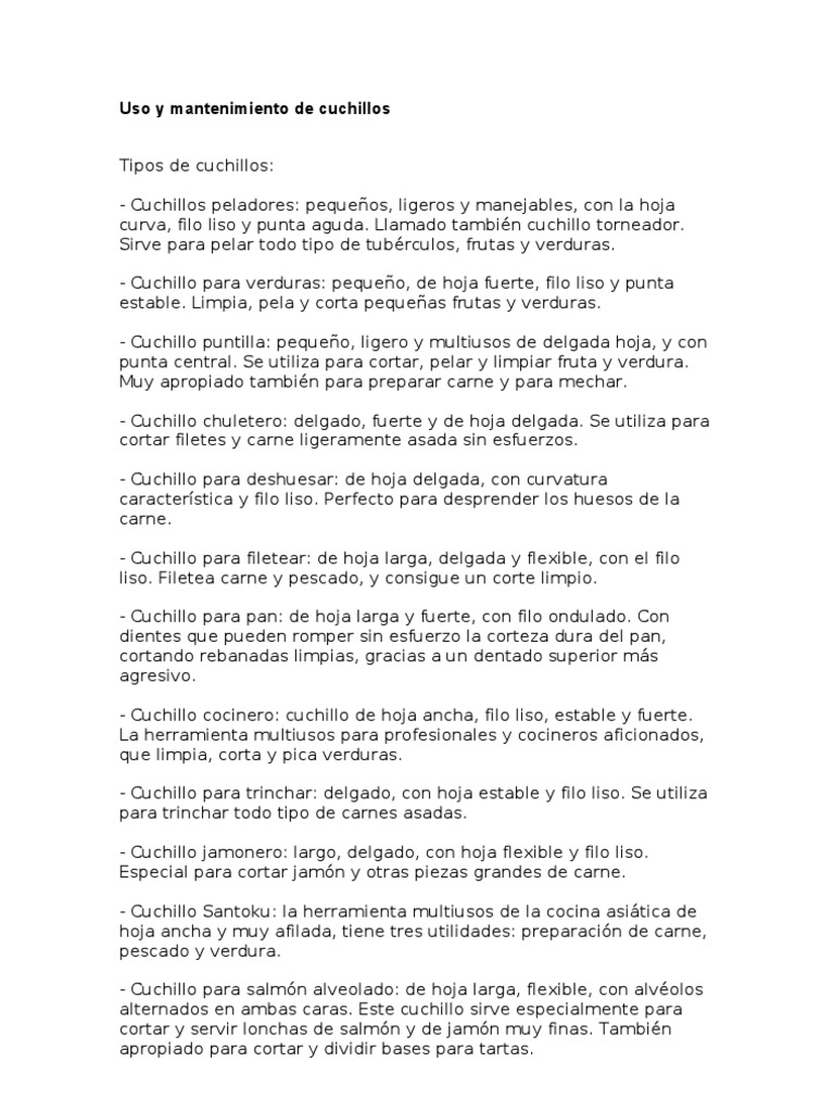 Uso y mantenimiento de cuchillos | Cuchillo | Alimentos | Prueba