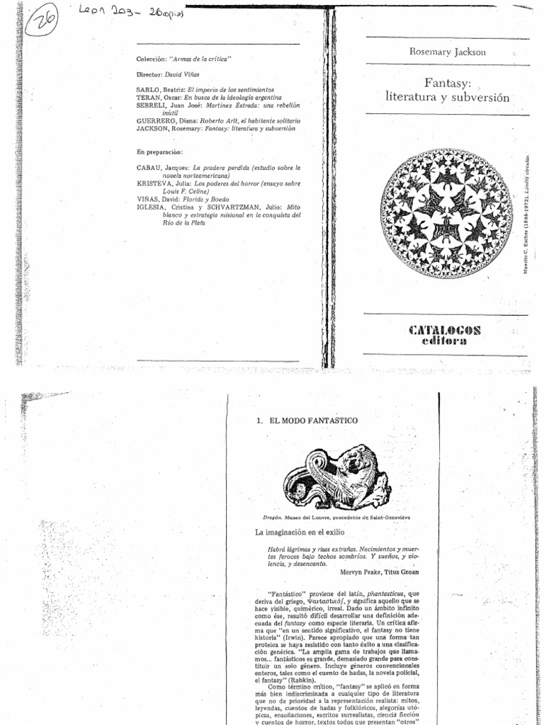203 Rosemary Jackson Fantasy Literatura y Subversion 26 Copias PDF